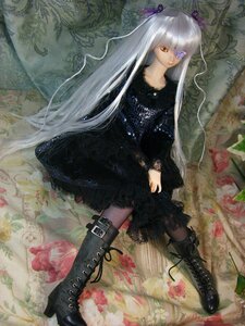 Rating: Safe Score: 0 Tags: 1girl barasuishou black_dress black_footwear boots cross-laced_footwear doll dress eyepatch flower gothic_lolita knee_boots lace-up_boots lolita_fashion long_hair long_sleeves sitting solo very_long_hair yellow_eyes User: admin