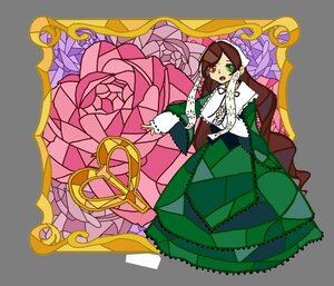 Rating: Safe Score: 0 Tags: 1girl brown_hair dress frills full_body green_dress green_eyes heterochromia image long_hair long_sleeves looking_at_viewer open_mouth red_eyes solo suiseiseki umbrella very_long_hair User: admin