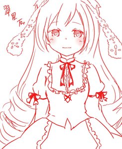 Rating: Safe Score: 0 Tags: 1girl animal_ears blush dress image long_hair looking_at_viewer monochrome puffy_sleeves ribbon smile solo suiseiseki twintails User: admin