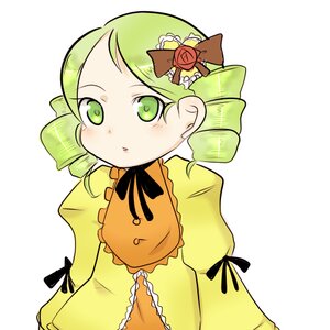 Rating: Safe Score: 0 Tags: 1girl blush bow dress drill_hair green_eyes green_hair image kanaria long_sleeves looking_at_viewer rose simple_background solo twin_drills upper_body white_background yellow_dress User: admin