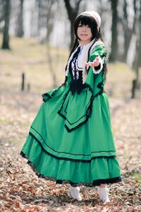 Rating: Safe Score: 0 Tags: 1girl black_hair blurry blurry_background closed_eyes day depth_of_field dress facing_viewer full_body green_dress long_sleeves outdoors photo photo_background solo standing suiseiseki User: admin