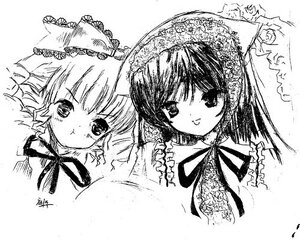 Rating: Safe Score: 0 Tags: 2girls blush greyscale hat hinaichigo image looking_at_viewer monochrome multiple_girls neck_ribbon pair ribbon short_hair siblings simple_background sisters smile suiseiseki white_background User: admin