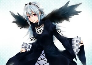 Rating: Safe Score: 0 Tags: 1girl black_ribbon black_wings dress frilled_sleeves frills hairband image juliet_sleeves long_hair long_sleeves looking_at_viewer pink_eyes ribbon silver_hair smile solo suigintou wings User: admin