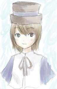 Rating: Safe Score: 0 Tags: 1girl bangs blush brown_eyes brown_hair closed_mouth hat image looking_at_viewer neck_ribbon rain ribbon shirt short_hair smile solo souseiseki upper_body User: admin