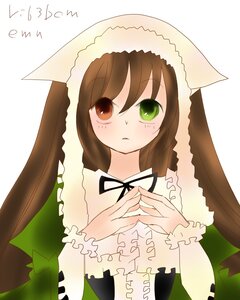 Rating: Safe Score: 0 Tags: 1girl blush brown_hair dress english_text green_dress green_eyes heart heterochromia image long_hair long_sleeves looking_at_viewer red_eyes ribbon solo striped suiseiseki white_background User: admin