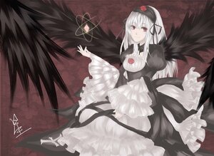 Rating: Safe Score: 0 Tags: 1girl bangs black_dress black_wings dress feathers flower frills hairband heart image long_hair long_sleeves looking_at_viewer red_eyes rose signature silver_hair smile solo suigintou very_long_hair wings User: admin