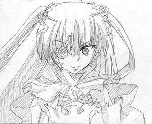 Rating: Safe Score: 0 Tags: 1girl eyepatch greyscale hair_ornament image kirakishou long_hair long_sleeves looking_at_viewer monochrome sketch smile solo upper_body User: admin