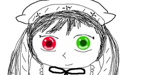 Rating: Safe Score: 0 Tags: 1girl :3 closed_mouth green_eyes hat image looking_at_viewer red_eyes simple_background smile solo spot_color suiseiseki User: admin