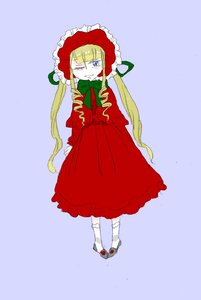 Rating: Safe Score: 0 Tags: 1girl blonde_hair blue_eyes bonnet bow bowtie dress drill_hair full_body green_bow image long_hair long_sleeves one_eye_closed red_dress shinku shoes solo standing twintails User: admin