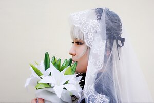 Rating: Safe Score: 0 Tags: 1girl bangs closed_mouth eyelashes flower from_side lace lily_(flower) lips long_hair profile red_eyes ribbon solo suigintou veil white_flower white_hair User: admin