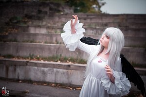 Rating: Safe Score: 0 Tags: 1girl artist_name bangs blurry blurry_background closed_mouth depth_of_field dress feathered_wings frilled_sleeves frills long_hair long_sleeves outdoors solo suigintou white_dress white_hair wide_sleeves wings User: admin