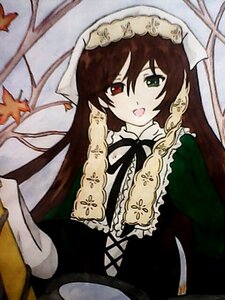 Rating: Safe Score: 0 Tags: 1girl :d brown_hair dress earrings frills green_eyes head_scarf heterochromia image jewelry leaf long_hair long_sleeves looking_at_viewer open_mouth red_eyes smile solo suiseiseki User: admin