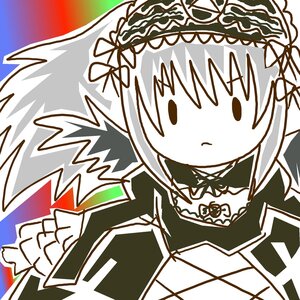 Rating: Safe Score: 0 Tags: 1girl bangs black_wings blush chibi closed_mouth dress eyebrows_visible_through_hair flower hair_ribbon hairband image long_hair long_sleeves looking_at_viewer monochrome ribbon solo suigintou wings User: admin