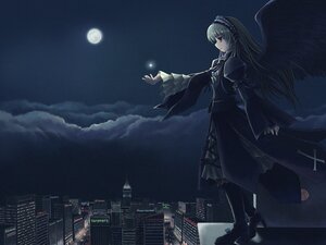 Rating: Safe Score: 0 Tags: 1girl boots building city cityscape dress frills full_moon hairband high_heels image long_hair long_sleeves moon night night_sky outdoors red_eyes sky solo suigintou wings User: admin