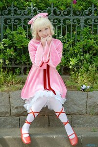 Rating: Safe Score: 0 Tags: 1girl blonde_hair dress hat hinaichigo mary_janes pink_dress red_footwear shoes short_hair sitting solo white_legwear User: admin