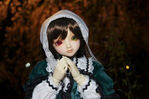 Rating: Safe Score: 0 Tags: 1girl bangs blurry closed_mouth doll dress frills green_eyes heterochromia lace lips long_hair long_sleeves looking_at_viewer own_hands_together red_eyes solo suiseiseki upper_body User: admin