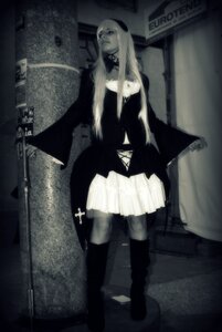 Rating: Safe Score: 0 Tags: 1girl boots dress knee_boots long_hair monochrome photo skirt solo standing suigintou User: admin