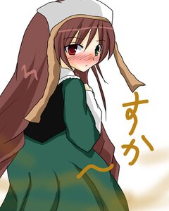 Rating: Safe Score: 0 Tags: 1girl blush brown_hair dress green_dress green_eyes head_scarf heterochromia image long_hair long_sleeves looking_at_viewer looking_back red_eyes simple_background solo suiseiseki white_background User: admin