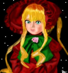 Rating: Safe Score: 0 Tags: 1girl black_background blonde_hair blue_eyes blurry blurry_background blurry_foreground bonnet depth_of_field dress flower image long_sleeves looking_at_viewer motion_blur photo rose shinku sidelocks simple_background solo upper_body User: admin