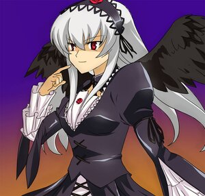 Rating: Safe Score: 0 Tags: 1girl black_dress black_wings dress frilled_sleeves frills hairband image juliet_sleeves long_hair long_sleeves looking_at_viewer puffy_sleeves purple_background red_eyes silver_hair simple_background solo suigintou very_long_hair wings User: admin