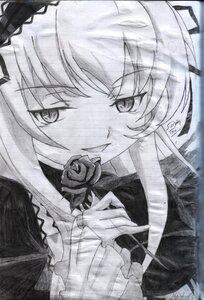 Rating: Safe Score: 0 Tags: 1girl auto_tagged dress flower frills greyscale image lolita_fashion long_hair long_sleeves monochrome ribbon rose solo suigintou traditional_media upper_body User: admin