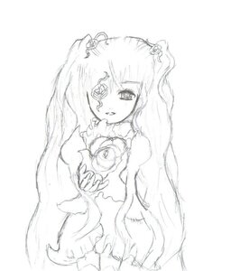 Rating: Safe Score: 0 Tags: 1girl bare_shoulders dress flower frills greyscale hair_ornament image kirakishou long_hair monochrome rose simple_background solo striped very_long_hair User: admin