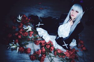 Rating: Safe Score: 0 Tags: 1girl flower long_hair long_sleeves red_flower red_rose rose solo suigintou white_hair User: admin