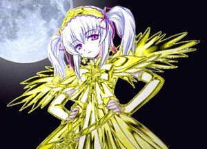 Rating: Safe Score: 0 Tags: 1girl dress full_moon hairband image lolita_hairband long_hair looking_at_viewer moon purple_eyes ribbon silver_hair smile solo suigintou twintails wings User: admin