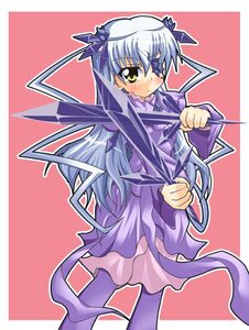 Rating: Safe Score: 0 Tags: 1girl barasuishou blush dress eyepatch hair_ribbon image long_hair long_sleeves ribbon silver_hair solo standing yellow_eyes User: admin