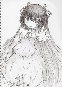 Rating: Safe Score: 0 Tags: 1girl barasuishou flower greyscale hair_ornament image long_hair long_sleeves looking_at_viewer monochrome rose skirt solo traditional_media very_long_hair User: admin