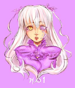 Rating: Safe Score: 0 Tags: 1girl barasuishou heterochromia image long_hair looking_at_viewer purple_background purple_dress purple_theme simple_background solo upper_body white_hair yellow_eyes User: admin