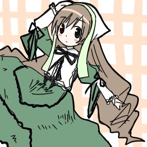 Rating: Safe Score: 0 Tags: 1girl blush brown_hair dress green_dress head_scarf image long_hair long_sleeves looking_at_viewer ribbon solo suiseiseki very_long_hair User: admin