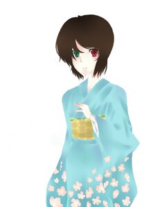 Rating: Safe Score: 0 Tags: 1girl brown_hair floral_print green_eyes hand_on_own_chest heterochromia image japanese_clothes kimono long_sleeves looking_at_viewer obi red_eyes sash short_hair simple_background solo souseiseki striped vertical_stripes white_background User: admin