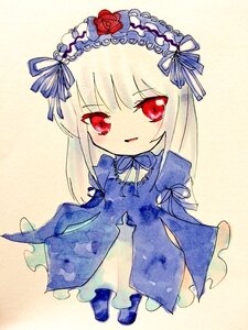 Rating: Safe Score: 0 Tags: 1girl bangs beige_background dress eyebrows_visible_through_hair flower frills full_body hairband image juliet_sleeves long_hair long_sleeves looking_at_viewer puffy_sleeves red_eyes ribbon rose simple_background smile solo suigintou traditional_media User: admin