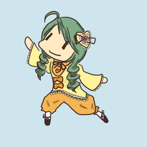 Rating: Safe Score: 0 Tags: ahoge auto_tagged blue_background drill_hair frills full_body green_hair image kanaria long_sleeves shoes simple_background solo User: admin