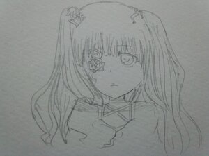 Rating: Safe Score: 0 Tags: 1girl bangs closed_mouth frown image kirakishou long_hair looking_at_viewer monochrome simple_background sketch solo traditional_media User: admin