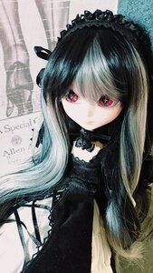 Rating: Safe Score: 0 Tags: 1girl bangs black_dress closed_mouth doll dress frills gothic_lolita lolita_fashion long_hair looking_at_viewer red_eyes solo suigintou traditional_media upper_body User: admin