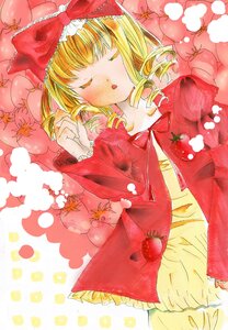 Rating: Safe Score: 0 Tags: 1girl blonde_hair blush bow closed_eyes dress drill_hair flower fruit hina_ichigo hinaichigo image lying sleeping solo traditional_media User: admin