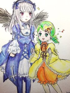 Rating: Safe Score: 0 Tags: 2girls black_wings bloomers dress drill_hair frills green_eyes green_hair hairband image kanaria long_hair long_sleeves multiple_girls open_mouth pair red_eyes ribbon shinku smile sparkle suigintou traditional_media twin_drills watercolor_(medium) white_hair wings User: admin