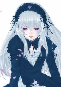 Rating: Safe Score: 0 Tags: 1girl black_ribbon closed_mouth dress frills hairband half-closed_eyes image juliet_sleeves long_hair long_sleeves looking_at_viewer puffy_sleeves ribbon silver_hair simple_background smile solo suigintou upper_body very_long_hair white_background User: admin