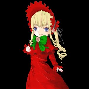 Rating: Safe Score: 0 Tags: 1girl auto_tagged blonde_hair blue_eyes bonnet bow bowtie dress drill_hair flower green_bow image long_hair long_sleeves looking_at_viewer red_dress rose shinku simple_background smile solo standing User: admin