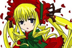 Rating: Safe Score: 0 Tags: 1girl blonde_hair blue_eyes bonnet bow bowtie dress flower green_bow image long_hair looking_at_viewer petals rose rose_petals shinku sidelocks simple_background solo twintails white_background User: admin