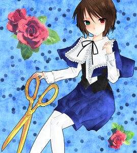 Rating: Safe Score: 0 Tags: 1girl blush brown_hair flower frills heterochromia image long_sleeves pantyhose pink_rose polka_dot polka_dot_background purple_rose red_eyes red_flower red_rose rose short_hair solo souseiseki User: admin