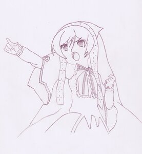 Rating: Safe Score: 0 Tags: 1girl dress image long_hair long_sleeves monochrome open_mouth solo suiseiseki User: admin