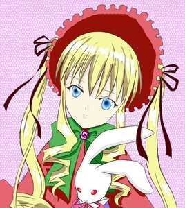 Rating: Safe Score: 0 Tags: 1girl blonde_hair blue_eyes bow bowtie dress green_neckwear halftone halftone_background image long_hair long_sleeves looking_at_viewer polka_dot polka_dot_background purple_background rose shinku sidelocks solo stuffed_animal twintails upper_body User: admin