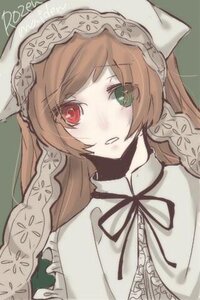 Rating: Safe Score: 0 Tags: 1girl brown_hair green_eyes grey_background heterochromia image long_hair looking_at_viewer neck_ribbon red_eyes ribbon simple_background solo suiseiseki User: admin