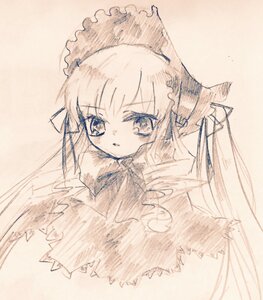 Rating: Safe Score: 0 Tags: 1girl bangs blush eyebrows_visible_through_hair image long_hair looking_at_viewer parted_lips photo ribbon shinku simple_background sketch solo traditional_media upper_body User: admin