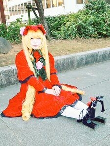 Rating: Safe Score: 0 Tags: 1girl blonde_hair dress flower hair_flower hair_ornament long_hair red_dress shinku sitting smile solo User: admin