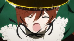 Rating: Safe Score: 0 Tags: 1girl brown_hair cat_ears closed_eyes dress frills green_dress hat image open_mouth red_hair ribbon short_hair solo suiseiseki User: admin