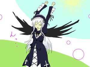 Rating: Safe Score: 0 Tags: 1girl :d black_dress black_wings closed_eyes cross cross-laced_clothes dress hairband image long_hair long_sleeves open_mouth ribbon silver_hair solo suigintou very_long_hair wings User: admin